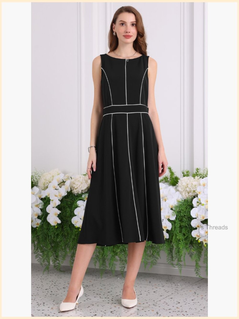 Boat Neck Sleeveless A-Line Midi Dress Cocktail Party Formal - Picture 6 of 6